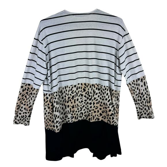 Wild Feathers Striped Animal Print Long Sleeve Lightweight Open Blouse Size XL - Picture 3 of 7